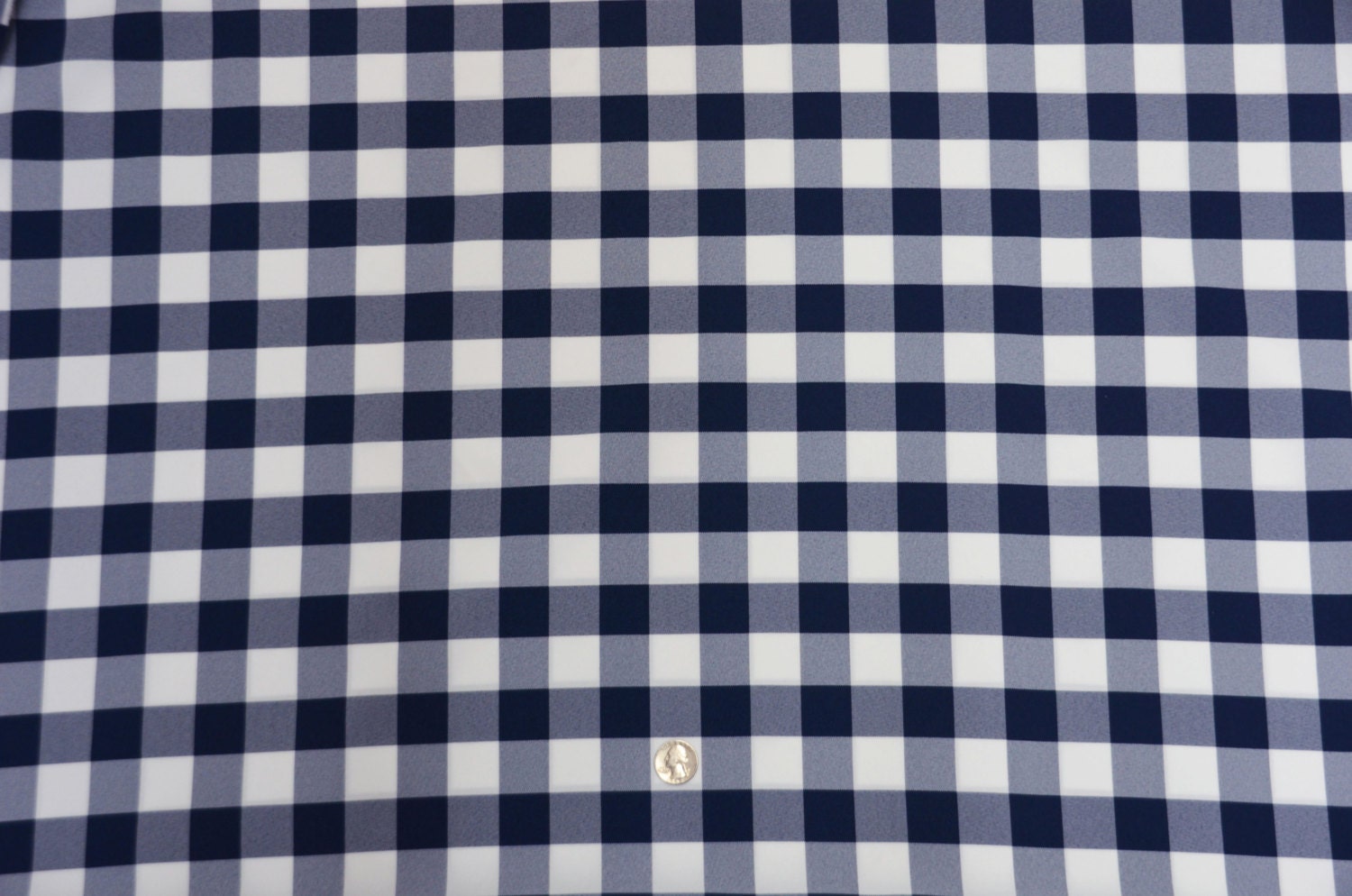 Navy and White Check Gingham Polyester Fabric | Navy Blue Fabric