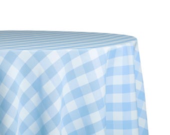 Baby Blue and White Polyester Gingham Check Round Tablecloth | Baby Blue and White Gingham Check Round Tablecloth Polyester
