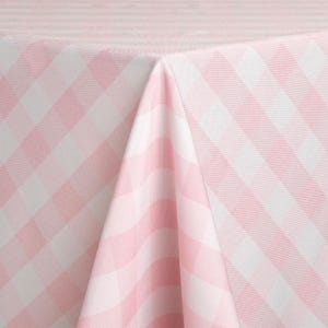 54 inch Square Pink and White Checkered Gingham Polyester Tablecloth | Wedding Table Overlay