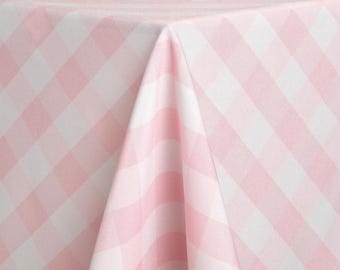 54 inch Square Pink and White Checkered Gingham Polyester Tablecloth | Wedding Table Overlay