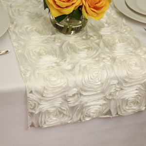Ivory Satin Ribbon Rosette Table Runner | Wedding Table Runners