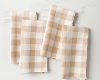 Nude and White Gingham Napkin Polyester | Gingham Checkered Napkins