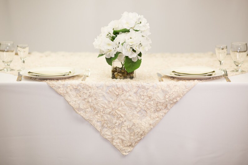 85 inch ChampagneBlush Lace Table Overlay Wedding Table Overlays
