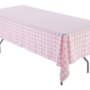 60" x 120" Pink and White Gingham Rectangular Tablecloth Polyester | Gingham Checkered Banquet Tablecloth
