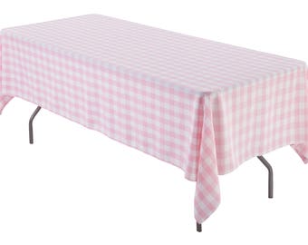 60" x 84" Pink and White Gingham Check Rectangular Tablecloth Polyester | Gingham Checkered Banquet Tablecloth
