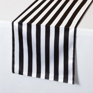 Black & White Stripe L&#39;Amour Satin Table Runner | Dull Satin Wedding Table Runner