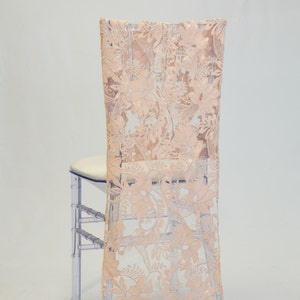 Blush Flower Embroidered Glitz Sequin Chiavari Chair Cover