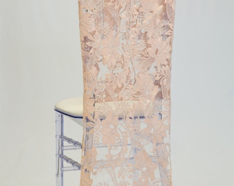 Blush Flower Embroidered Glitz Sequin Chiavari Chair Cover
