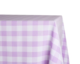 Lilac and White Gingham Check Rectangular Tablecloth Polyester