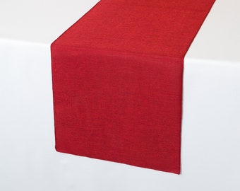 Red Faux Burlap Table Runner | Red Vintage Linen Table Runner