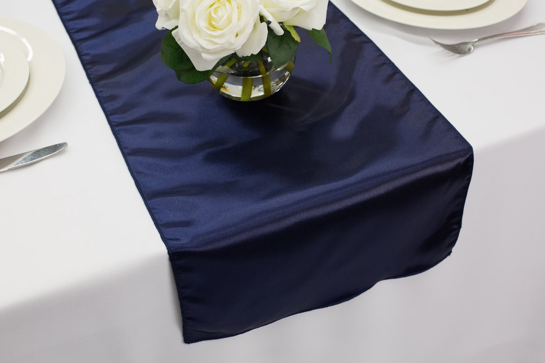 Navy Blue Satin Table Runner Wedding Table Runners Etsy