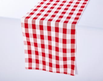 Red and White Check Gingham Polyester Table Runner
