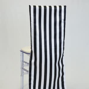 Black and White Striped L&#39;Amour Satin Chiavari Chair Cover