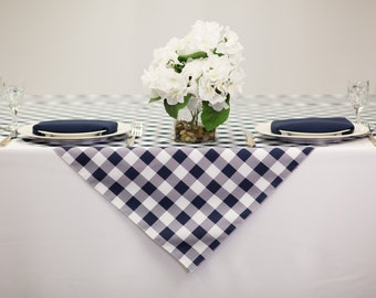 54 inch Square Blue and White Checkered Gingham Polyester | Wedding Table Overlay