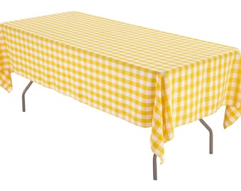 60 x 84 inch Rectangular Yellow and White Checkered Tablecloth Polyester | Wedding Tablecloth