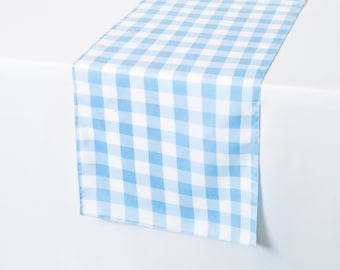 Baby Blue and White Check Polyester Table Runner | Wedding Table Runners