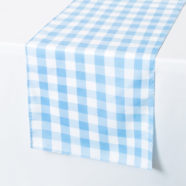 Baby Blue and White Check Polyester Table Runner | Wedding Table Runners