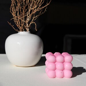 Bubble Cube Candle | Hand Poured Soy Wax Candle | Home Decor Candle | All-Natural Home-made Candle Pink