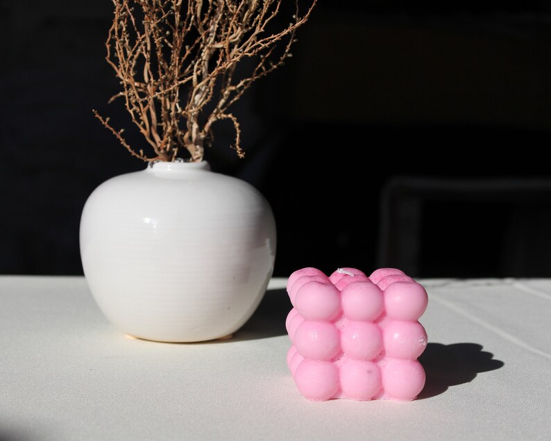 Bubble Cube Candle | Hand Poured Soy Wax Candle | Home Decor Candle | All-Natural Home-made Candle Pink