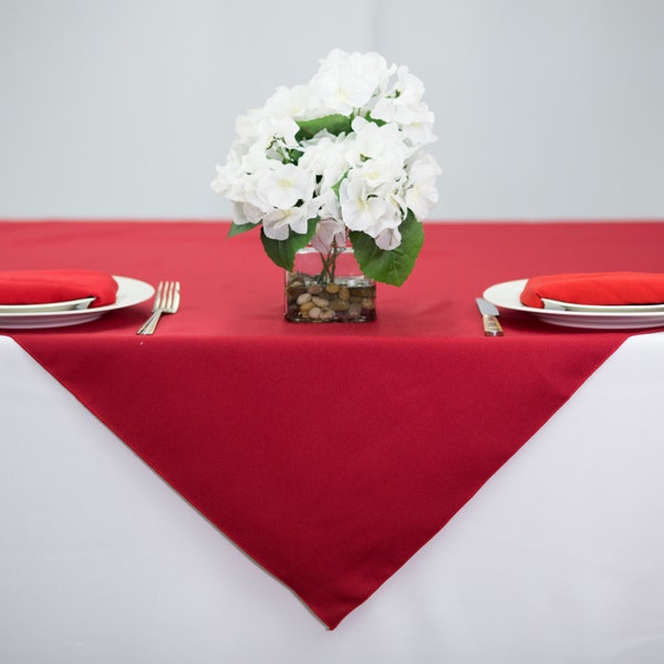 54 inch Square Red Tablecloth Polyester | Wedding Table Overlay
