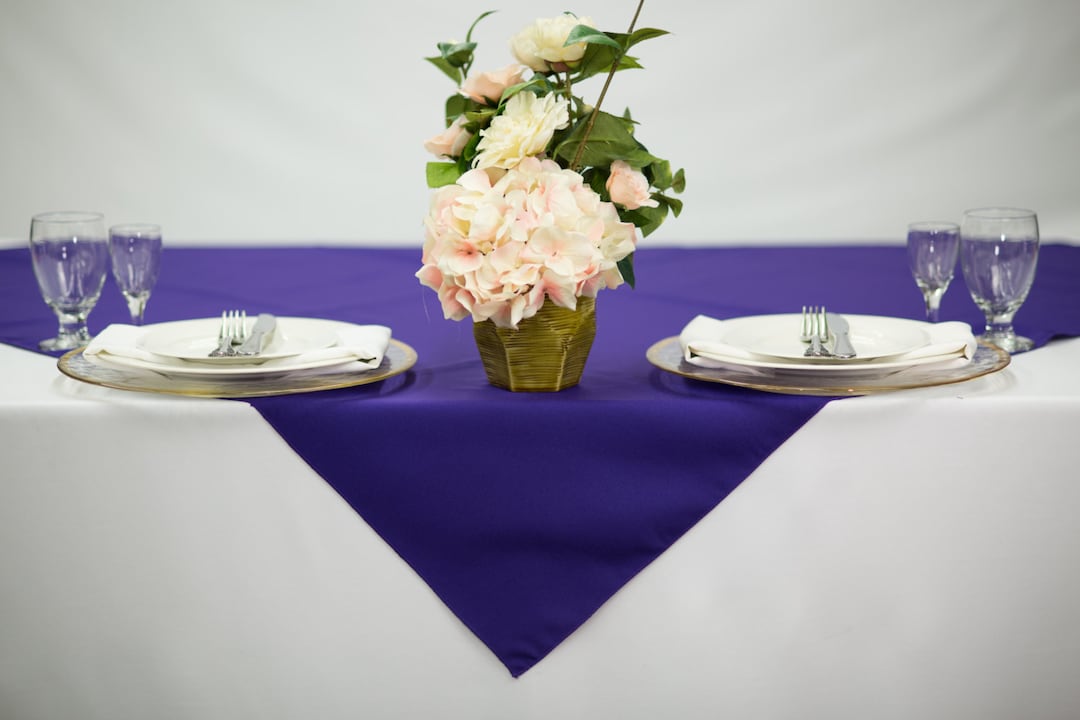 54 Inch Square Purple Tablecloth Polyester | Wedding Table Overlay