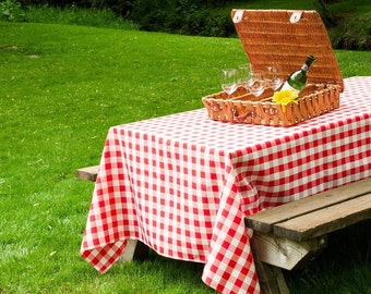 90 x 132 Rectangular Red and White Checkered Gingham Tablecloth | Wedding Tablecloth
