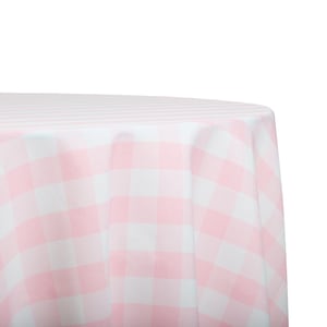 144&quot; Round Tablecloth Pink and White Check Polyester | Gingham Check Polyester Tablecloths