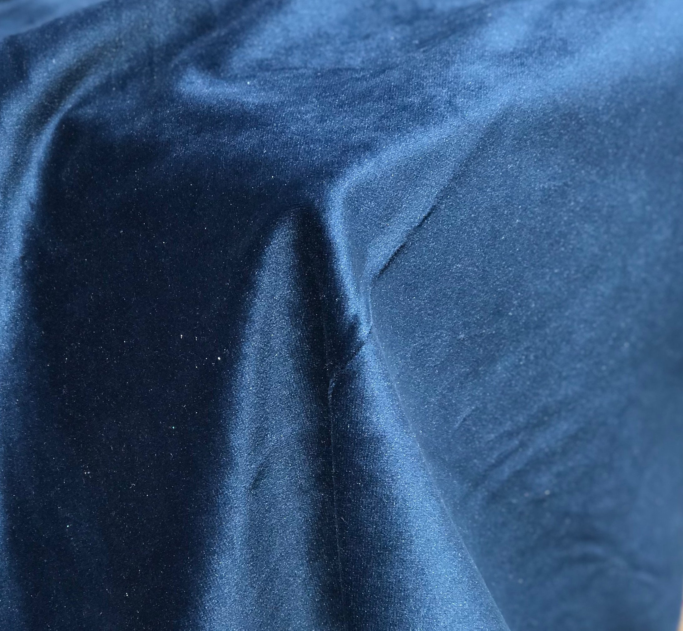 Royal Indigo Blue Solid Texture Velvet Upholstery Fabric by The Yard