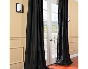 Panel de cortina de seda sintética negra de dos paneles / cortinas para el hogar