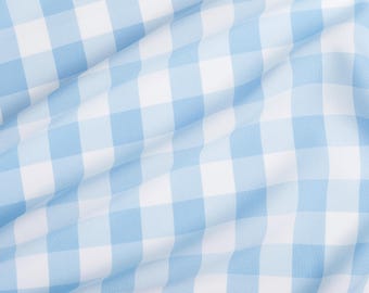 Baby Blue and White Gingham Check Polyester Fabric | Polypoplin By The Yard 58"/60"