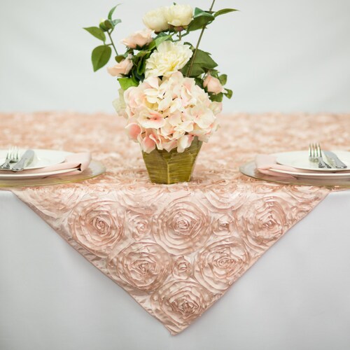52 Inch Blush Rosette Table Overlay Wedding Tablecloths Etsy