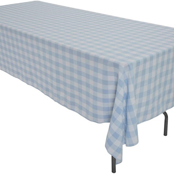 Polyester Gingham Check Tablecloth | Baby Blue and White Gingham Check Rectangular Tablecloth Polyester