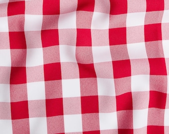 Red and White Gingham Check Polyester Fabric | Fabric By The Yard 58"/60"