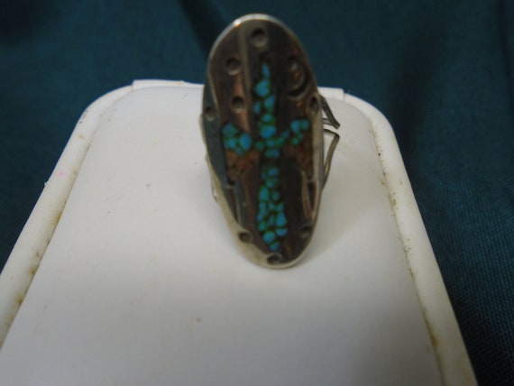 Superb Vintage Signed Native American Navajo Inlay Turquoise Coral Bird Silver Ring Superb Vintage Signed Native American Navajo Inlay Turquoise Coral Bird Silver Ring