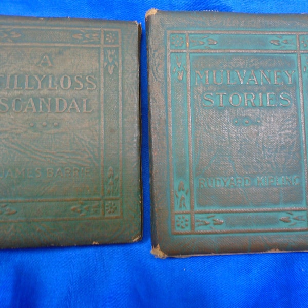 Vintage 1920s Little Leather Library "A Tillyloss Scandal by James Barrie and "Mulvaney Stories by Rudyard Kipling," Both Good Condition