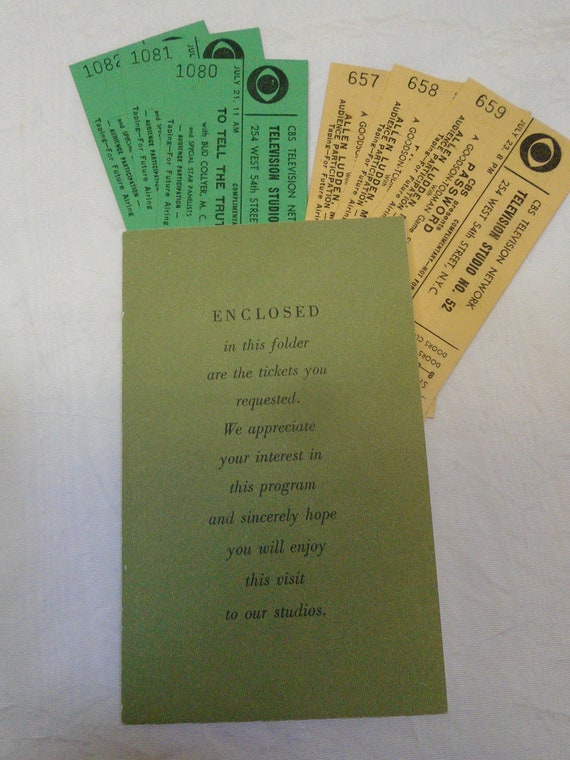 Six Vintage 1964 Cbs Show Tickets To To Tell The Etsy