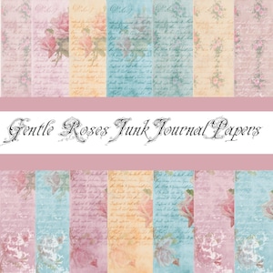 Zachte rozen met vintage handschrift junk dagboekpapier, scrapbookpapier