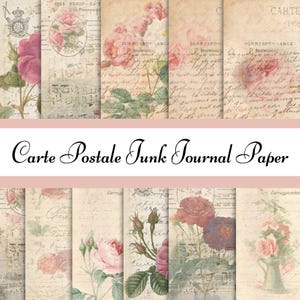 Carte Postale Junk Journal Printable supplies paper with roses