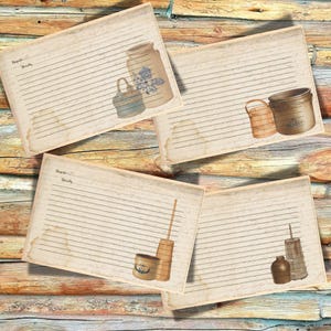 Landhaus Landhaus aus Steingut und Holz druckbare Rezeptkarten für Junk Journals, Pionierküchen, 4x6 Rezeptkarten