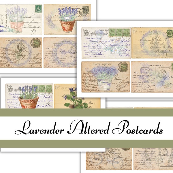 Lavender altered postcards junk journal ephemera