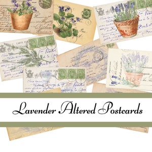 Lavender altered postcards junk journal ephemera