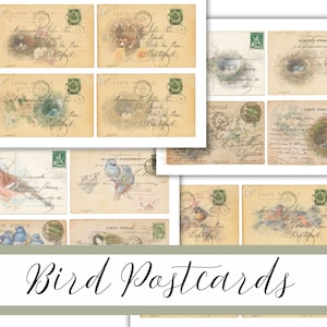 Bird altered postcards junk journal ephemera