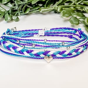 Suicide Awareness & Prevention Adjustable Waterproof Bracelets | Minimalist Stackable Bracelet | Friendship Wax Cord String | Purple Teal