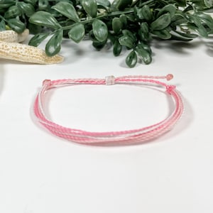 Pink Multi-Strand Wax Cord Adjustable Waterproof String Bracelet | Breast Cancer Awareness | Hope | Survivor | Boho Minimalist Jewelry