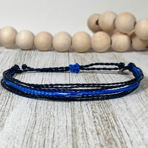 Thin Blue Line Adjustable Waterproof Bracelet | Law Enforcement | LEO | Police Officer Gift | Wax String Bracelet | LEO Wife, Family, Friend