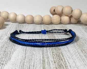 Thin Blue Line Adjustable Waterproof Bracelet | Law Enforcement | LEO | Police Officer Gift | Wax String Bracelet | LEO Wife, Family, Friend