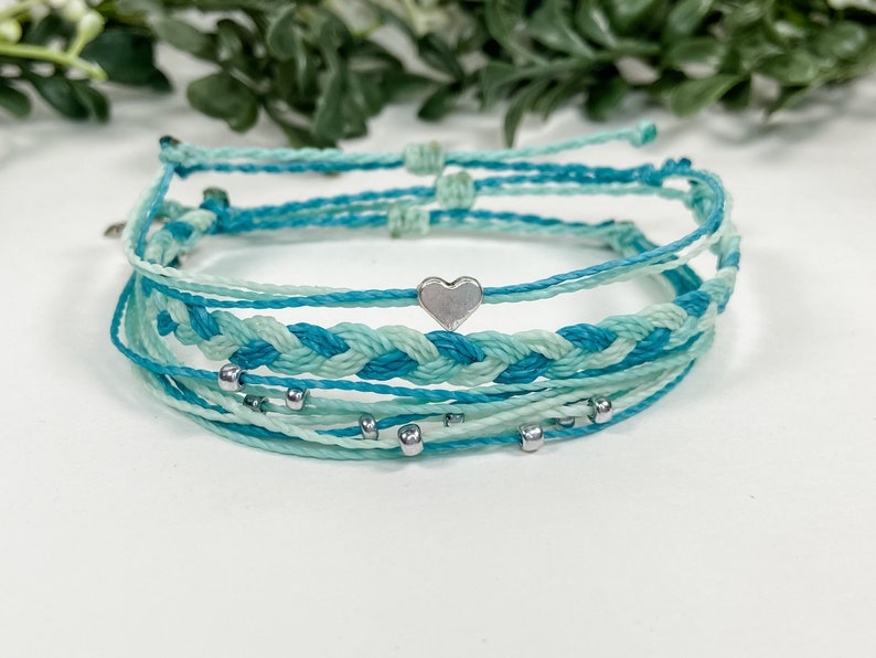 Teal Adjustable Waterproof Bracelet Set Minimalist Stackable Sexual Assault Ovarian Cancer Anxiety Depression Kidney Awareness Full Set