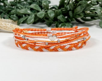 Orange Awareness Adjustable Waterproof Bracelets | Minimalist Stackable Friendship Wax Cord Bracelet | Leukemia | Lupus | MS | Kidney Cancer