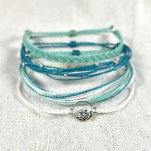 Seaside Surfin’ Bracelet Stack – Waterproof Wax Cord Friendship Bracelets – Boho Minimalist Surfer Style – Beach Jewelry - Gift for Her