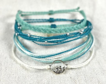 Seaside Surfin’ Bracelet Stack – Waterproof Wax Cord Friendship Bracelets – Boho Minimalist Surfer Style – Beach Jewelry - Gift for Her